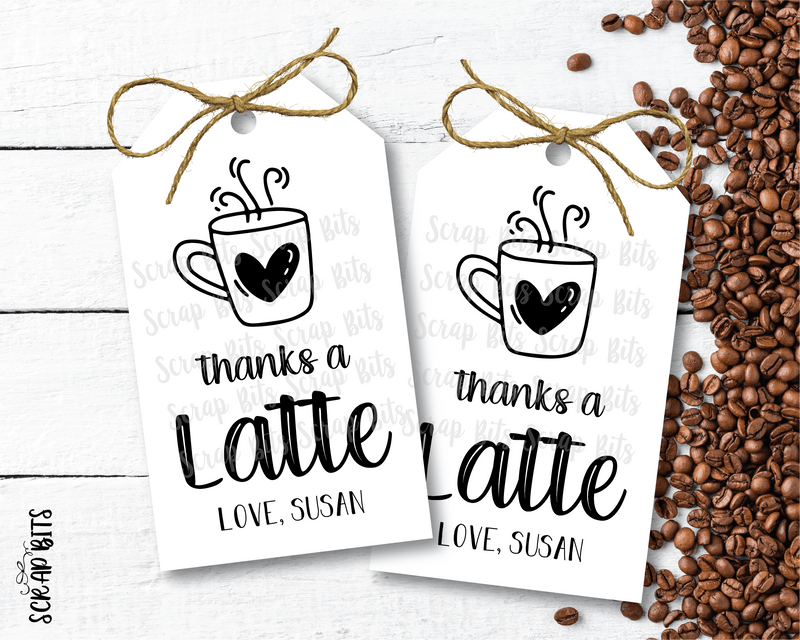 Thanks A Latte Tags, Farmhouse Script - Scrap Bits