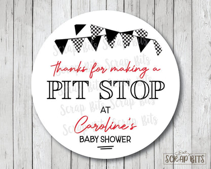 Thanks for Making A Pit Stop, Racing Baby Shower Favor Stickers or Tags - Scrap Bits