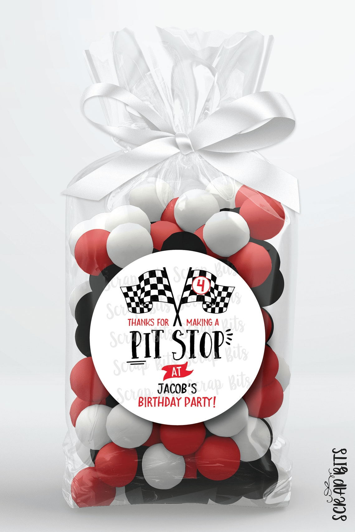 Thanks For Making a Pit Stop, Racing Flags Racing Birthday Favor Stickers or Tags - Scrap Bits