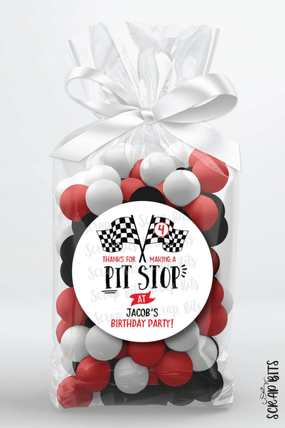 Thanks For Making a Pit Stop, Racing Flags Racing Birthday Favor Stickers or Tags - Scrap Bits
