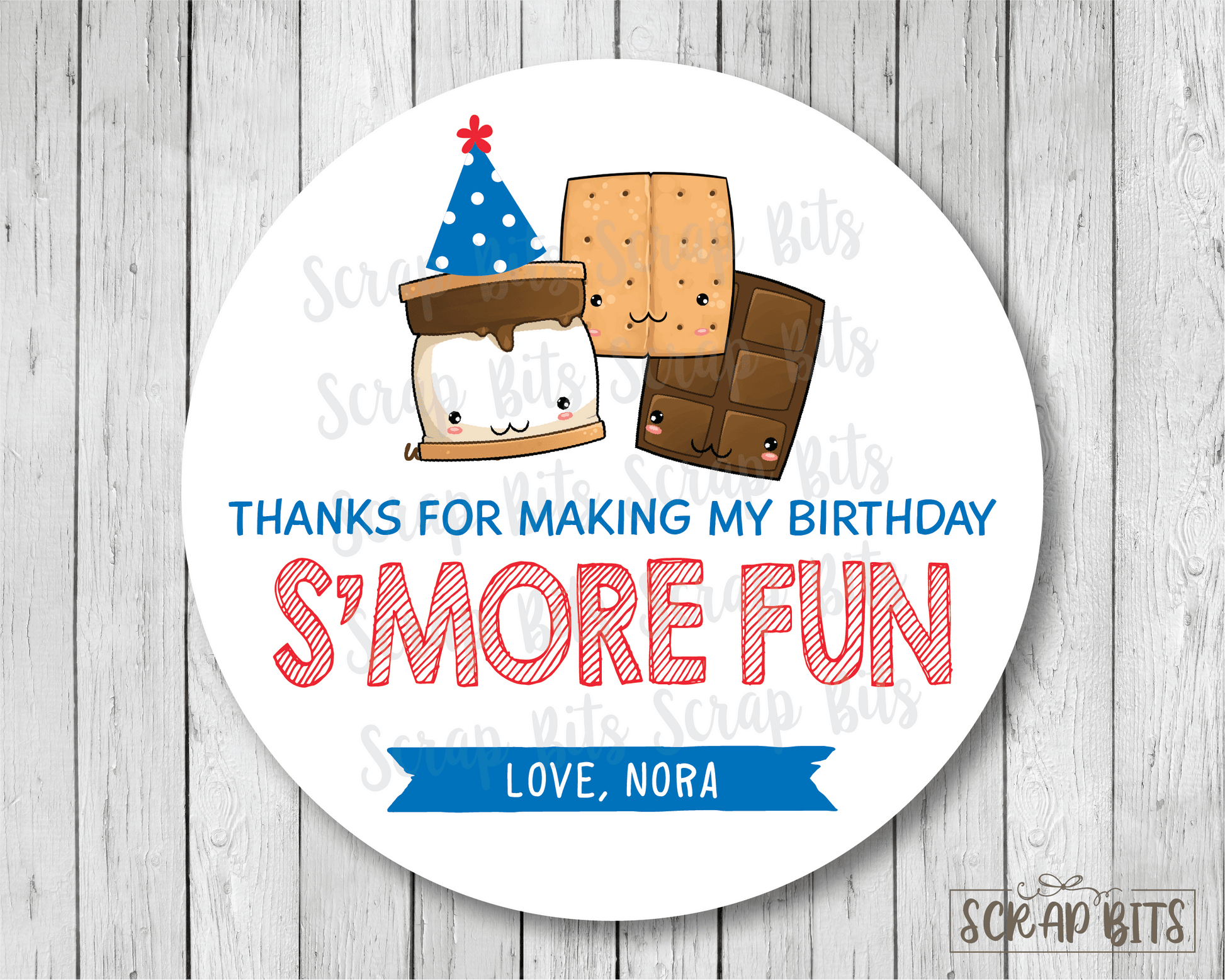 Thanks For Making My Birthday S'more Fun, Smore Birthday Favor Stickers or Tags - Scrap Bits