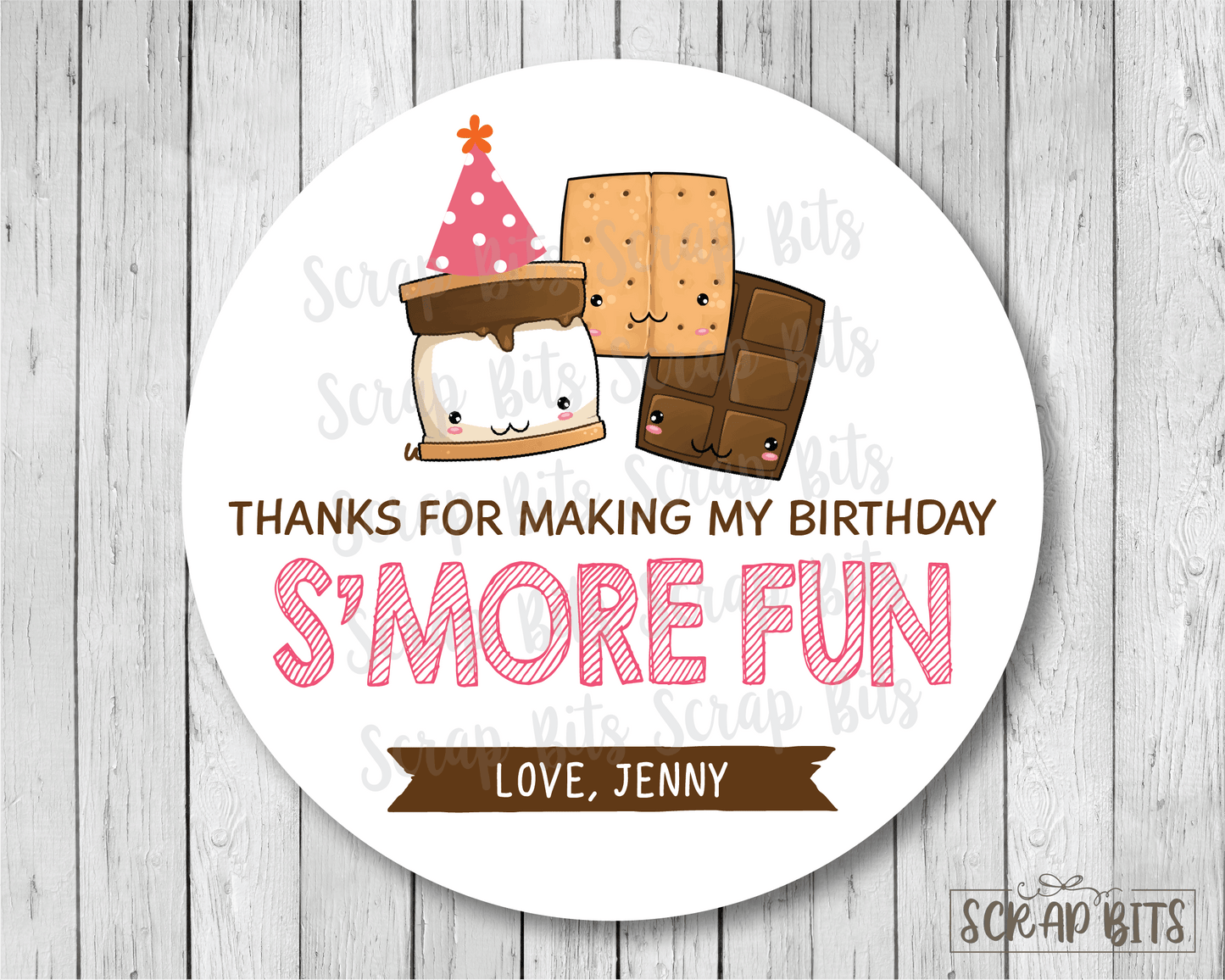 Thanks For Making My Birthday S'more Fun, Smore Birthday Favor Stickers or Tags - Scrap Bits