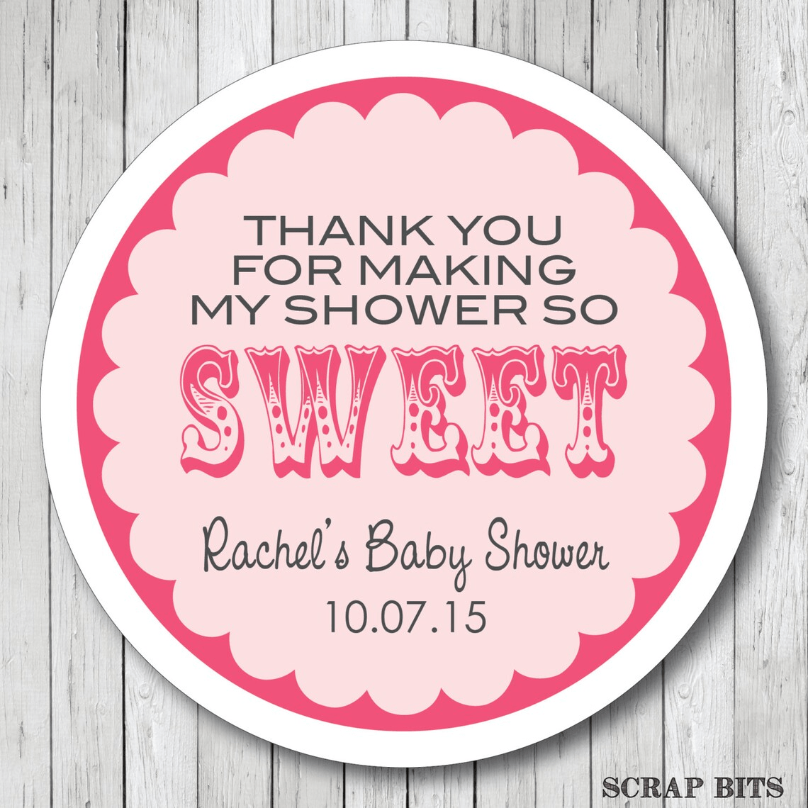 Thanks for Making My Shower So Sweet, Scallop Carnival, Baby Shower Favor Stickers or Tags - Scrap Bits