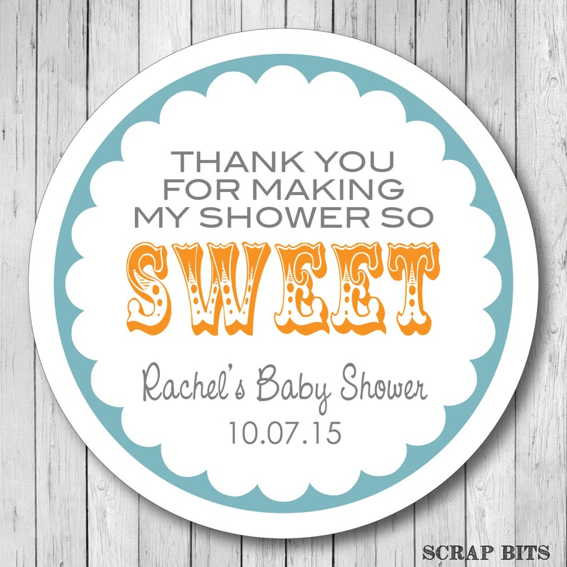 Thanks for Making My Shower So Sweet, Scallop Carnival, Baby Shower Favor Stickers or Tags - Scrap Bits