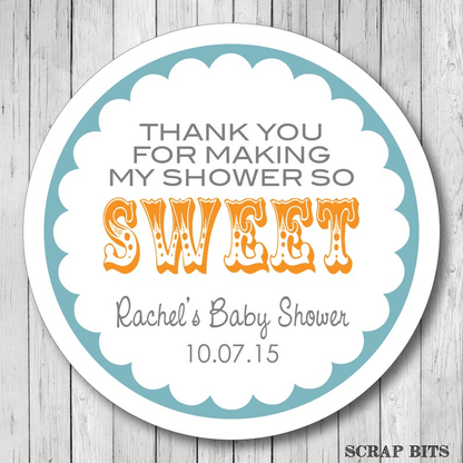 Thanks for Making My Shower So Sweet, Scallop Carnival, Baby Shower Favor Stickers or Tags - Scrap Bits