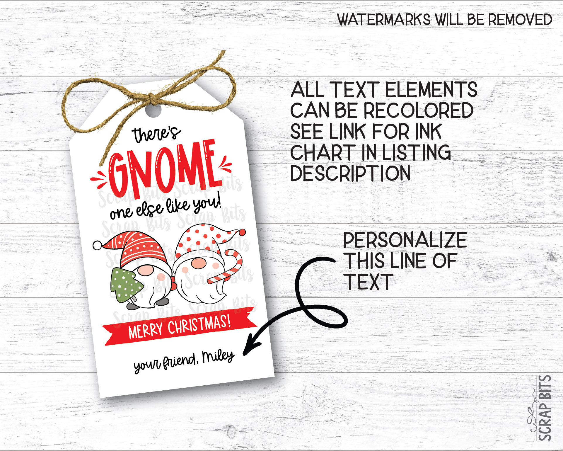 There's GNOME One Else Like You . Personalized Christmas Gift Tags - Scrap Bits