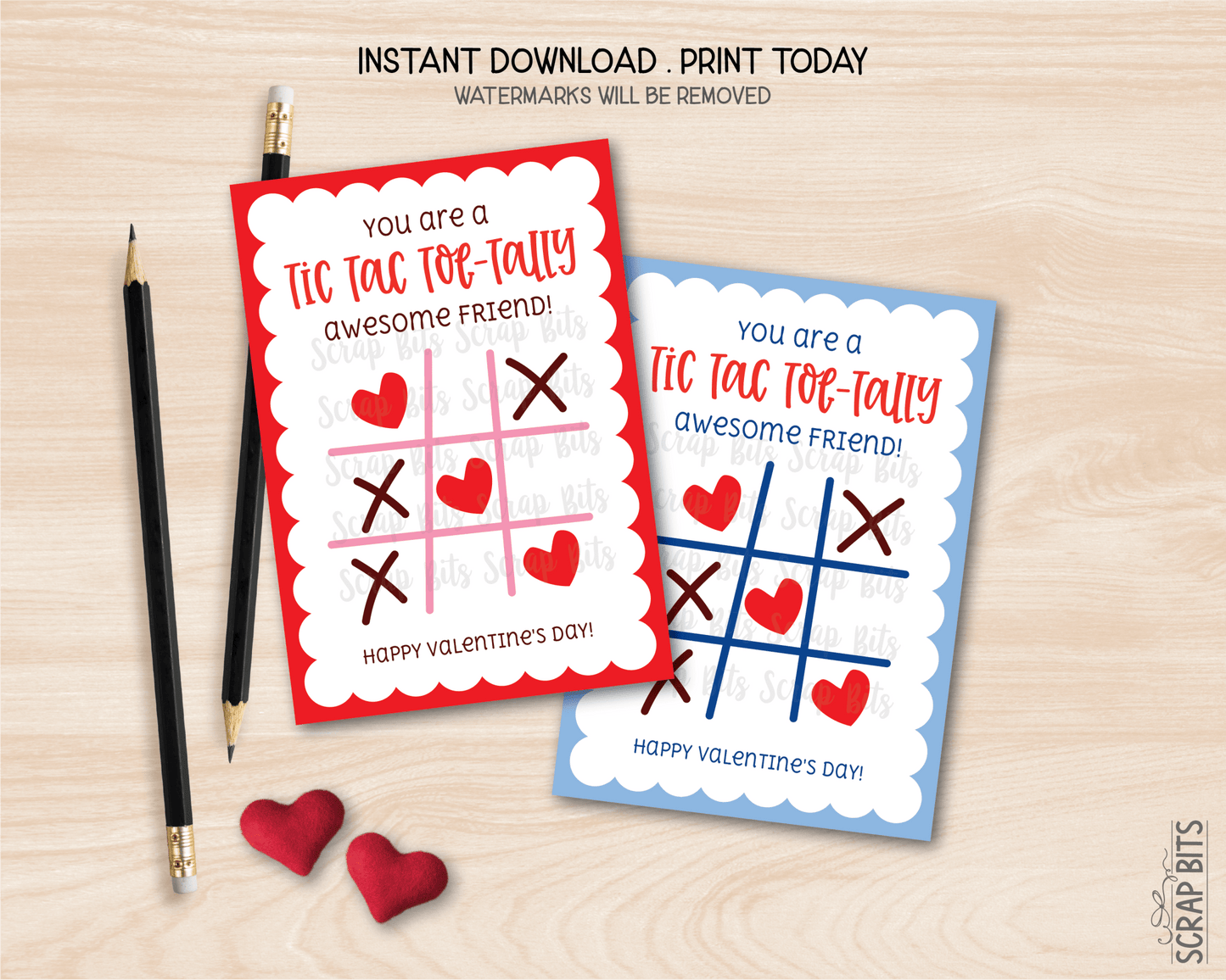 Tic Tac Toe Valentines, Totally Awesome Friend, Printable Classroom Exchange Cards, Instant Download - Scrap Bits