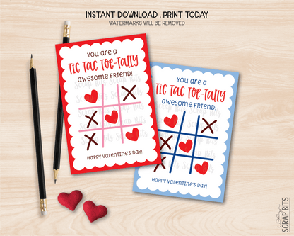 Tic Tac Toe Valentines, Totally Awesome Friend, Printable Classroom Exchange Cards, Instant Download - Scrap Bits