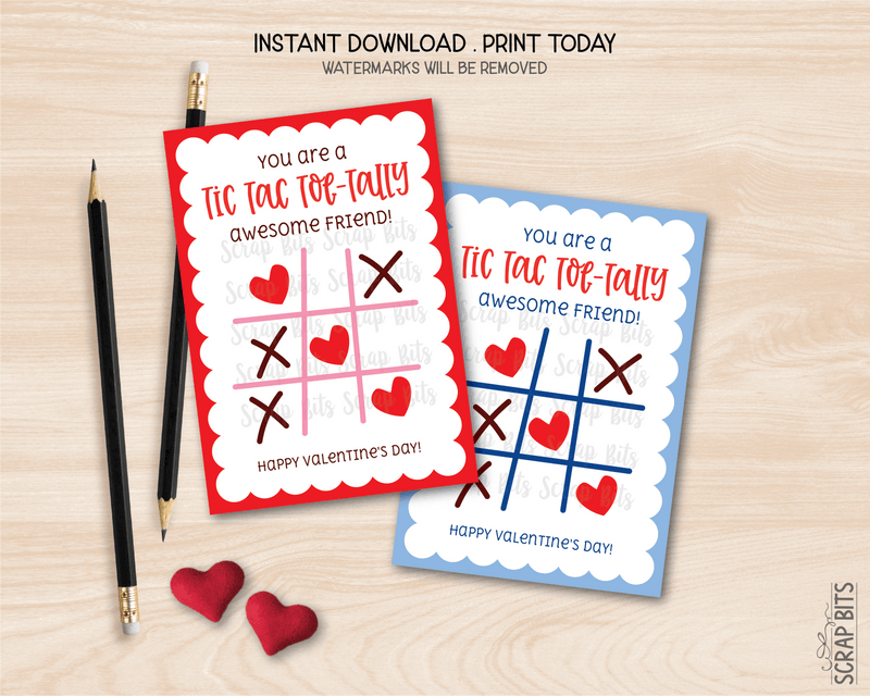 Tic Tac Toe Valentines, Totally Awesome Friend, Printable Classroom Exchange Cards, Instant Download - Scrap Bits