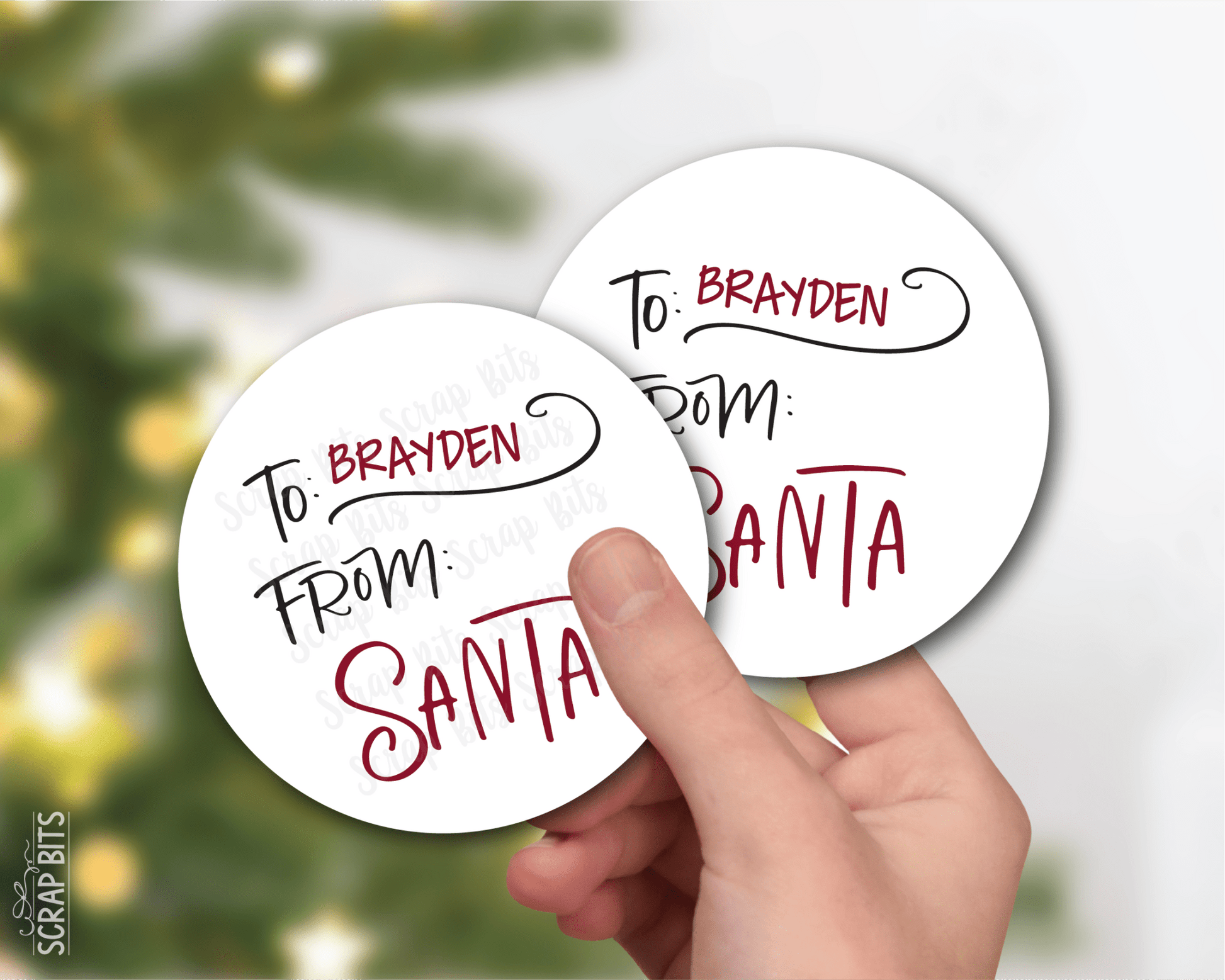 To Child From Santa Christmas Gift Labels, Doodle Swirl - Scrap Bits