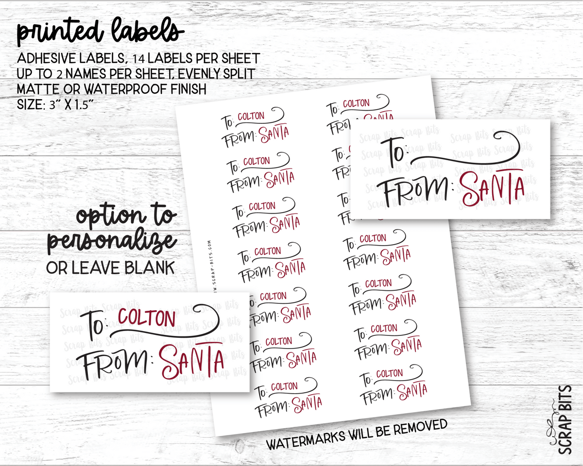 To Child From Santa Christmas Gift Labels, Doodle Swirl, Personalized Gift Stickers - Scrap Bits