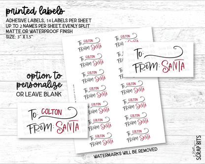 To Child From Santa Christmas Gift Labels, Doodle Swirl, Personalized Gift Stickers - Scrap Bits