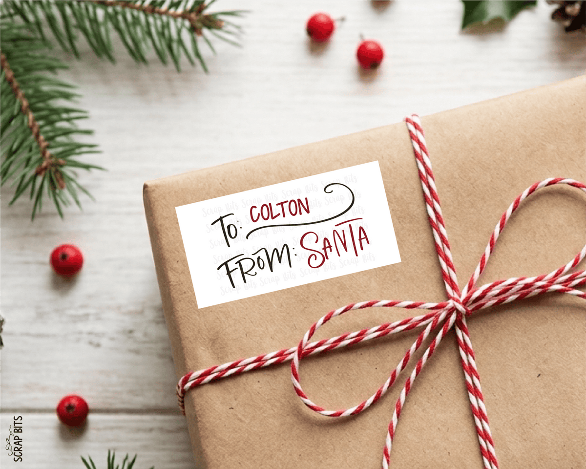 To Child From Santa Christmas Gift Labels, Doodle Swirl, Personalized Gift Stickers - Scrap Bits