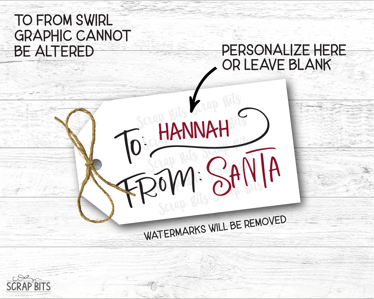 To Child From Santa Christmas Gift Tags, Doodle Lettering - Scrap Bits