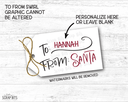 To Child From Santa Christmas Gift Tags, Doodle Lettering - Scrap Bits