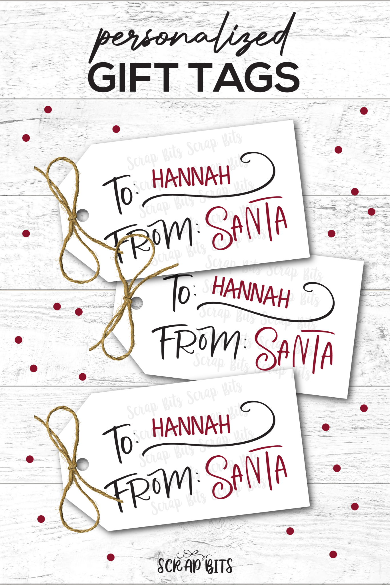 To Child From Santa Christmas Gift Tags, Doodle Lettering - Scrap Bits
