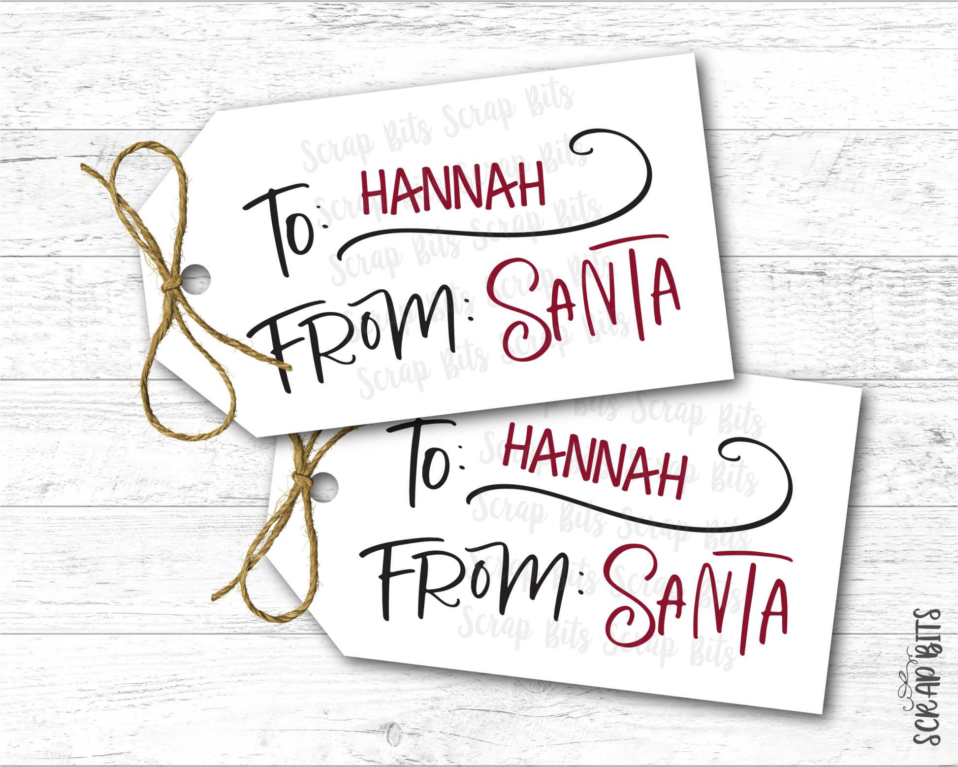 To Child From Santa Christmas Gift Tags, Doodle Lettering - Scrap Bits