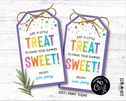 Treat To Make Summer Sweet, Last Day of School Tags, Angle Top, EDITABLE Printable Digital Download - Scrap Bits