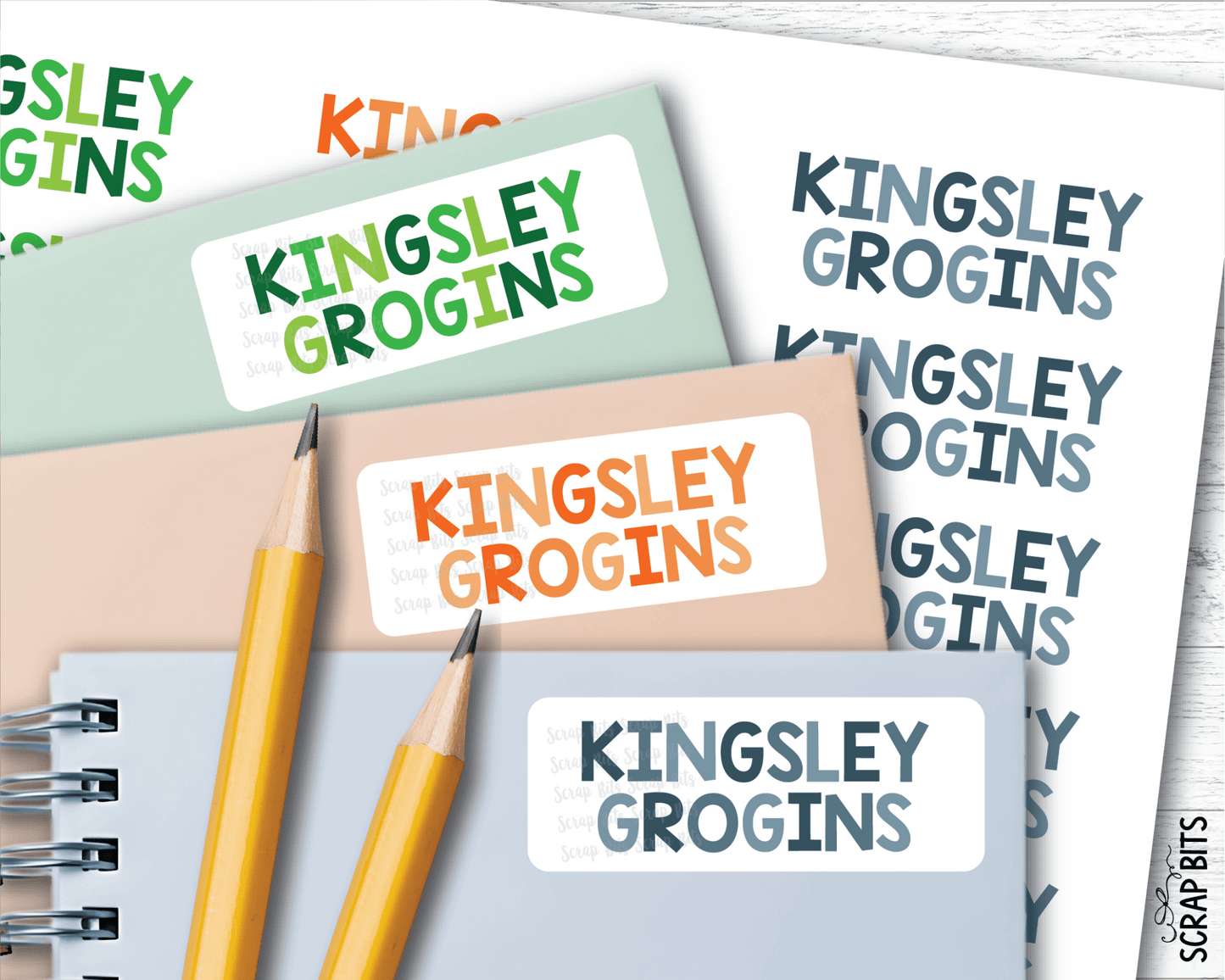 Tri - Color Boy Name Labels . Personalized Belonging Labels - Scrap Bits