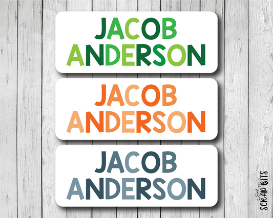 Tri - Color Boy Name Labels . Personalized Belonging Labels - Scrap Bits