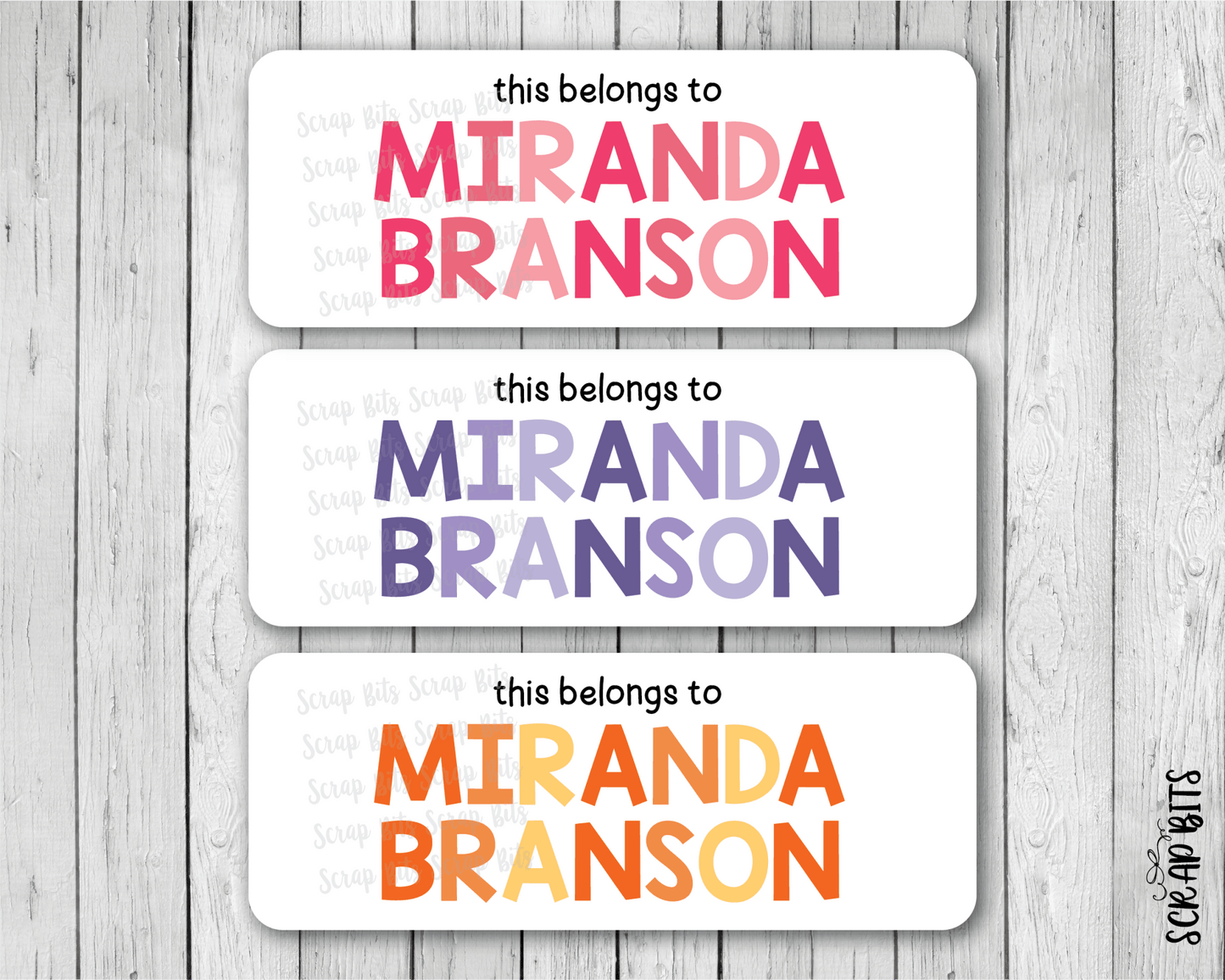 Tri-Color Girl Name Labels, This Belongs To Personalized Belonging Labels - Scrap Bits