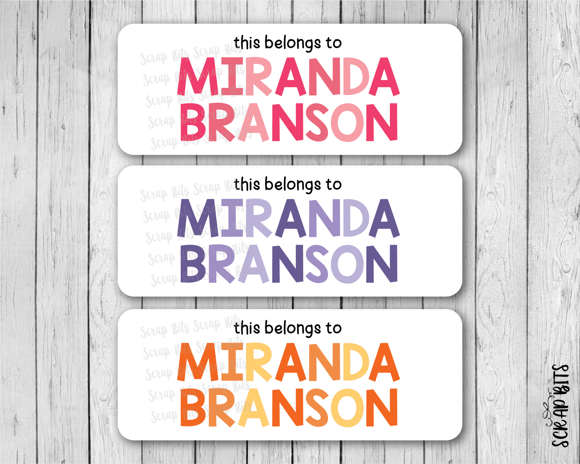 Tri-Color Girl Name Labels, This Belongs To Personalized Belonging Labels - Scrap Bits