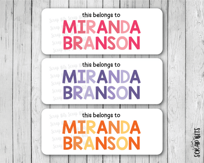 Tri-Color Girl Name Labels, This Belongs To Personalized Belonging Labels - Scrap Bits