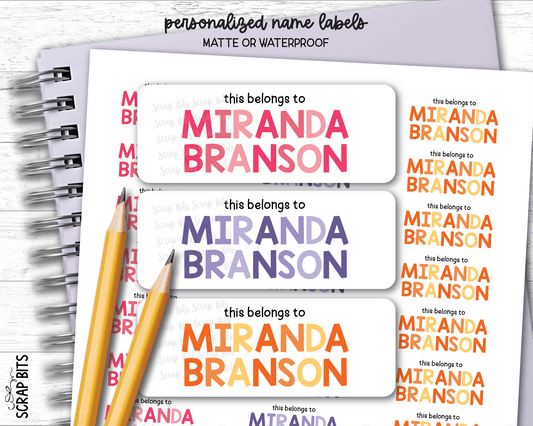 Tri-Color Girl Name Labels, This Belongs To Personalized Belonging Labels - Scrap Bits