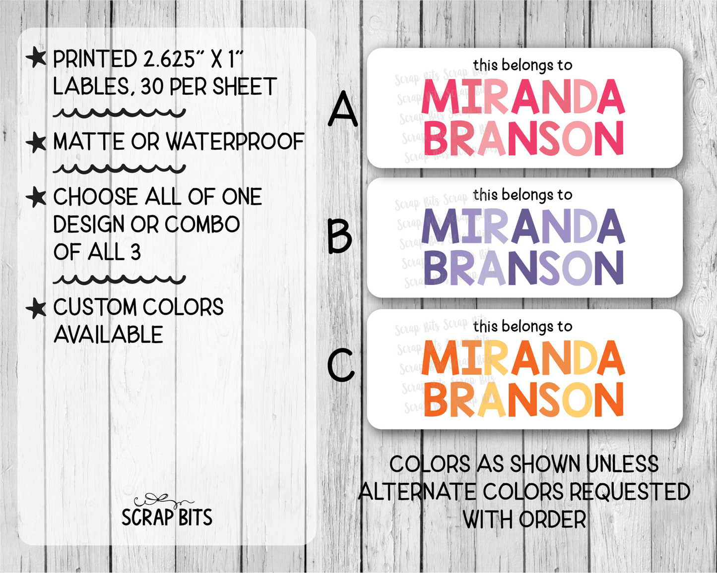 Tri-Color Girl Name Labels, This Belongs To Personalized Belonging Labels - Scrap Bits