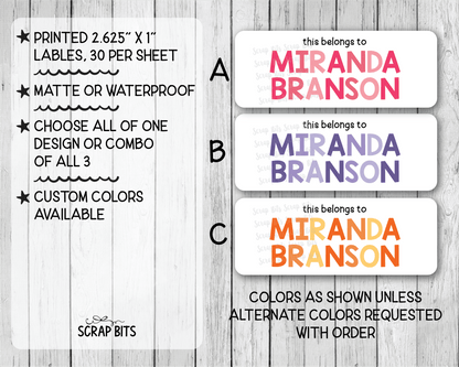 Tri-Color Girl Name Labels, This Belongs To Personalized Belonging Labels - Scrap Bits