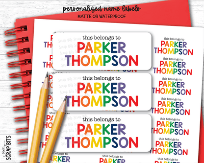 Tri-Color Primary Rainbow Name Labels, This Belongs To Personalized Belonging Labels - Scrap Bits