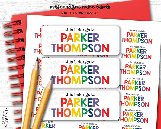 Tri-Color Primary Rainbow Name Labels, This Belongs To Personalized Belonging Labels - Scrap Bits