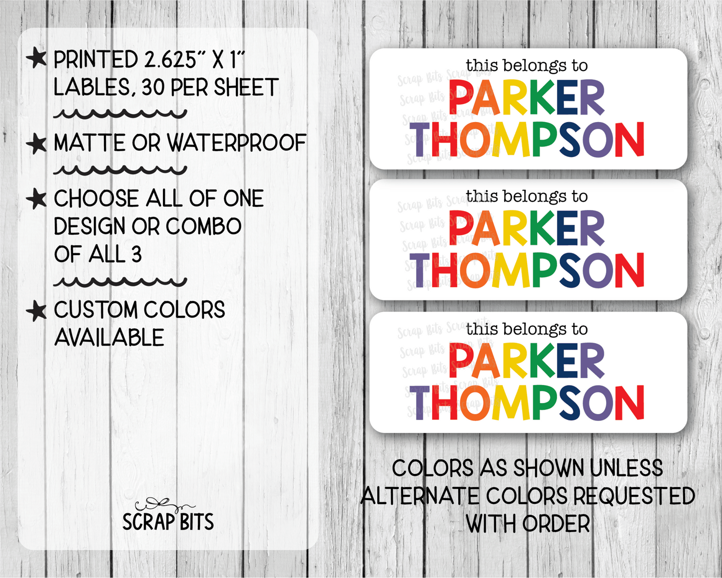 Tri-Color Primary Rainbow Name Labels, This Belongs To Personalized Belonging Labels - Scrap Bits