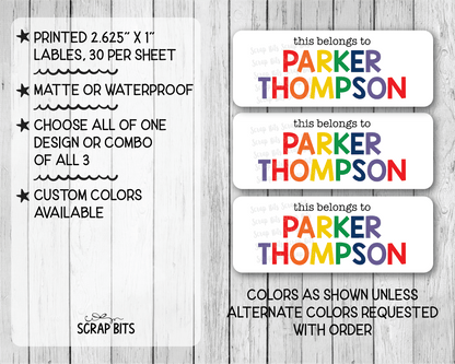 Tri-Color Primary Rainbow Name Labels, This Belongs To Personalized Belonging Labels - Scrap Bits