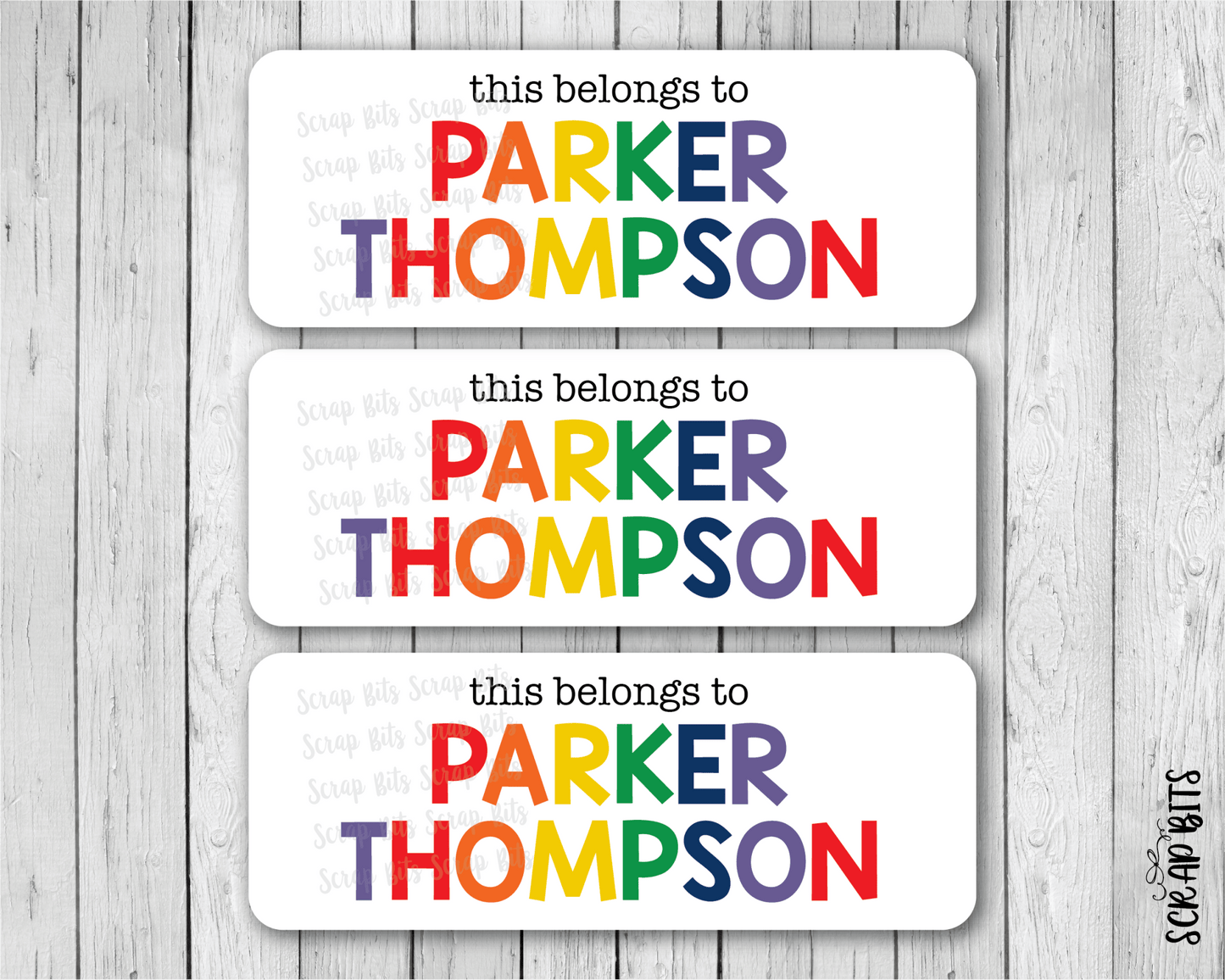 Tri-Color Primary Rainbow Name Labels, This Belongs To Personalized Belonging Labels - Scrap Bits