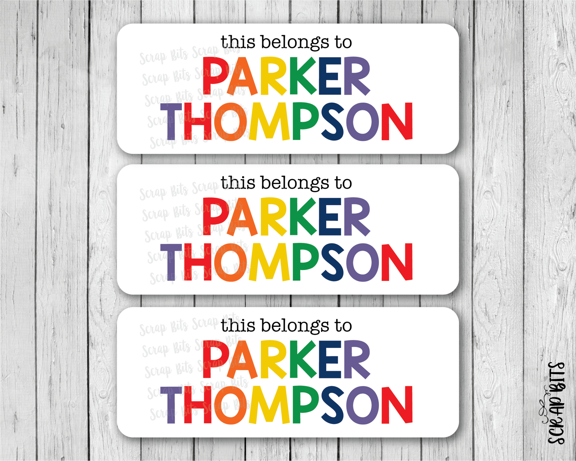 Tri-Color Primary Rainbow Name Labels, This Belongs To Personalized Belonging Labels - Scrap Bits