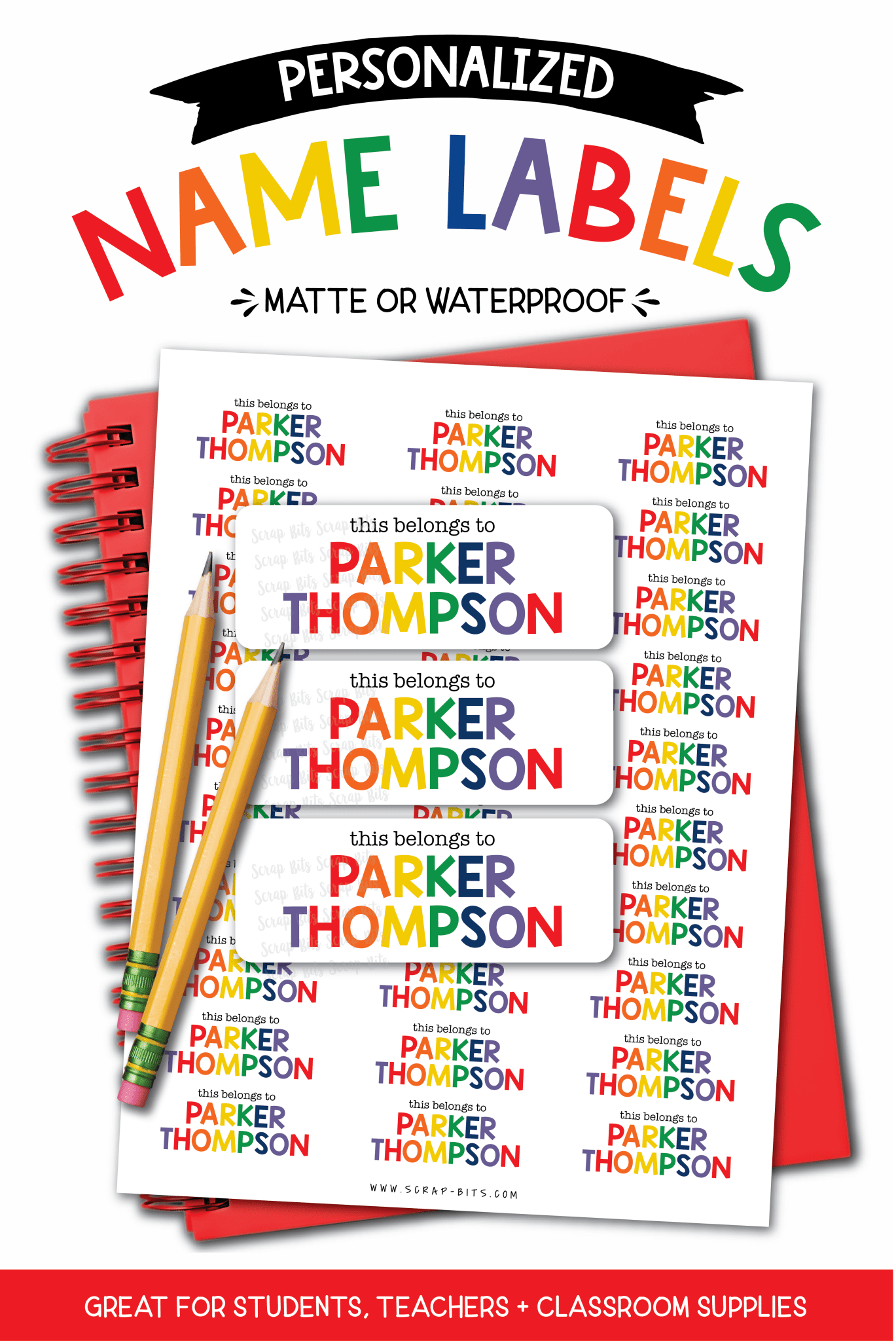 Tri-Color Primary Rainbow Name Labels, This Belongs To Personalized Belonging Labels - Scrap Bits