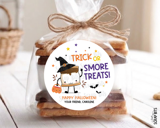 Trick or S'more Treats Witch Halloween Gift Stickers or Tags, Treat Bag Labels - Scrap Bits