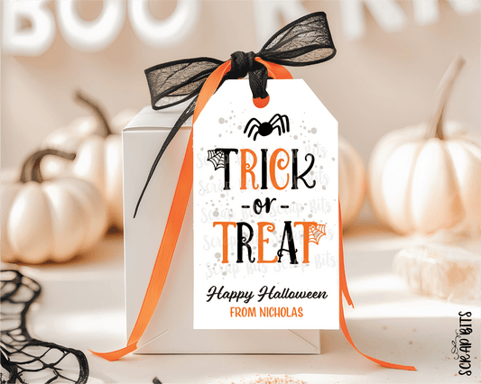 Trick or Treat Spiderwebs, Personalized Halloween Gift Tags - Scrap Bits
