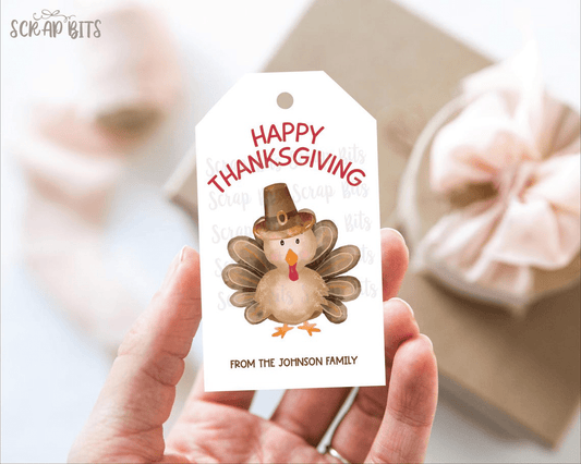 Turkey + Thankful Word Stack Thanksgiving Gift Tag Set - Scrap Bits
