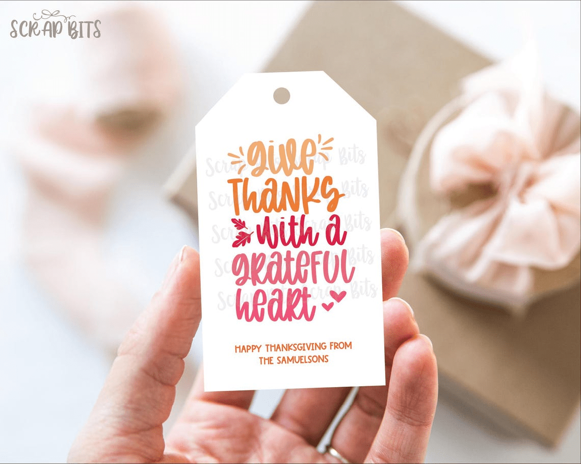 Turkey + Thankful Word Stack Thanksgiving Gift Tag Set - Scrap Bits