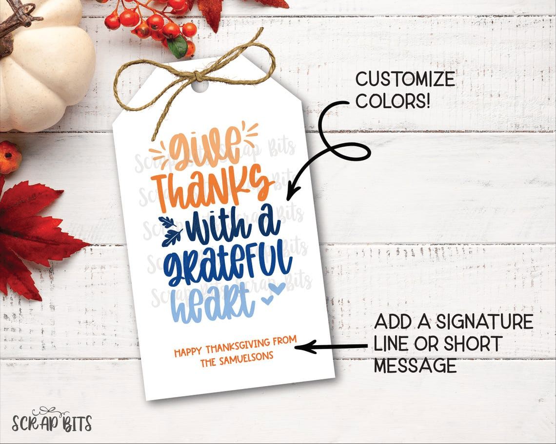 Turkey + Thankful Word Stack Thanksgiving Gift Tag Set - Scrap Bits