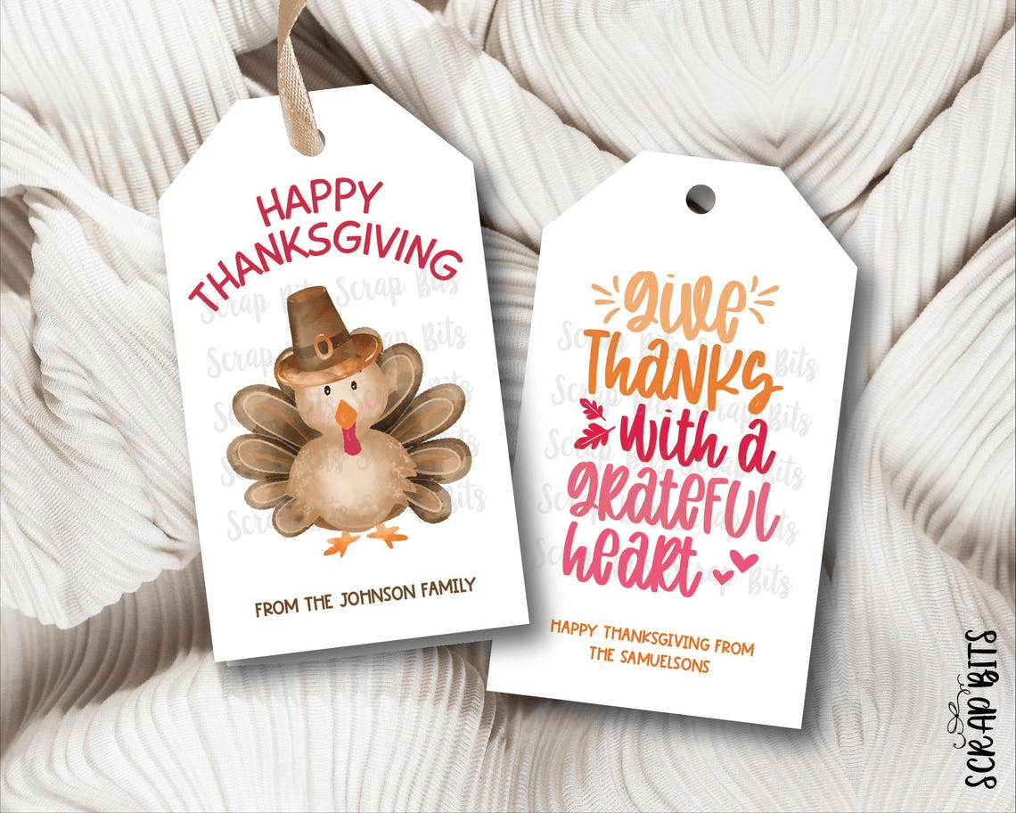 Turkey + Thankful Word Stack Thanksgiving Gift Tag Set - Scrap Bits