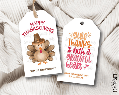Turkey + Thankful Word Stack Thanksgiving Gift Tag Set - Scrap Bits