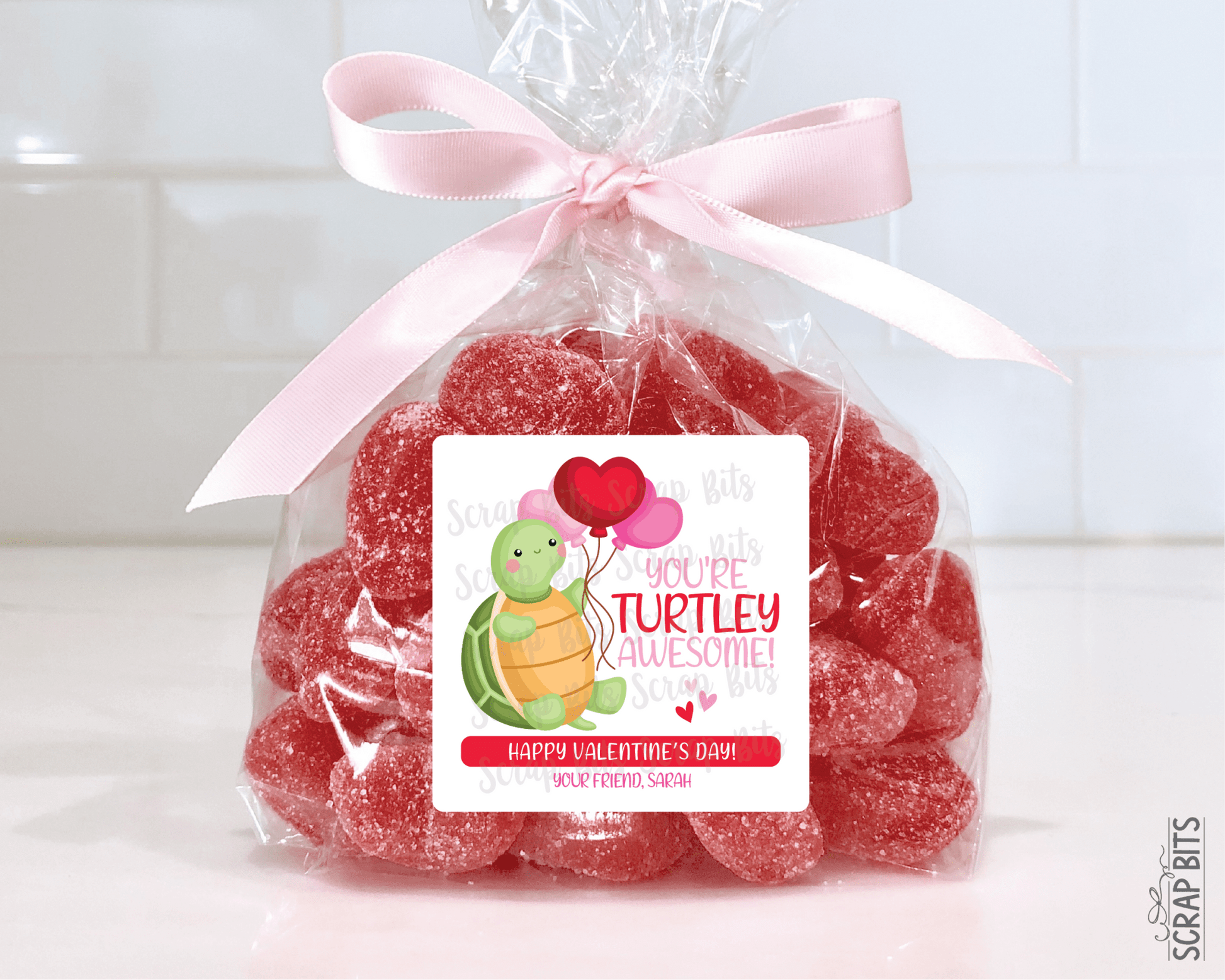 Turtle Valentines, Turtlely Awesome, Valentine Treat Bag Stickers - Scrap Bits