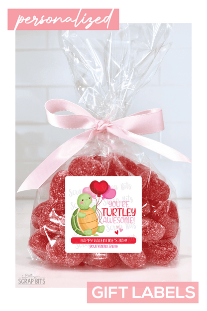 Turtle Valentines, Turtlely Awesome, Valentine Treat Bag Stickers - Scrap Bits