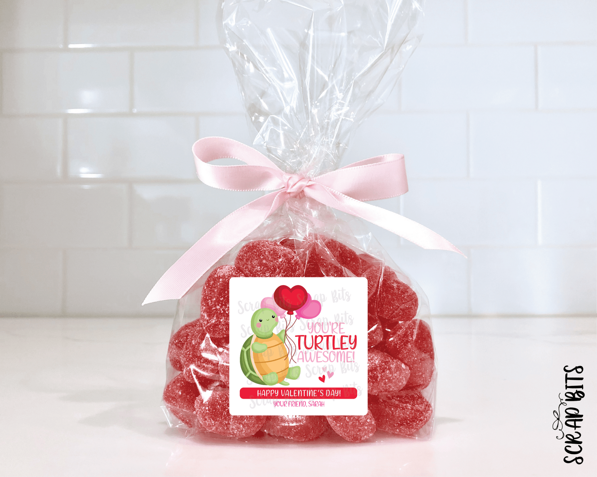 Turtle Valentines, Turtlely Awesome, Valentine Treat Bag Stickers - Scrap Bits