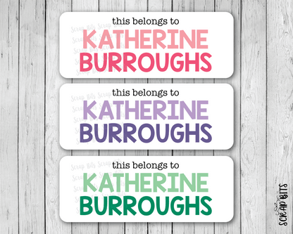Two Tone This Belongs To Girl Name Labels . Personalized Name Labels - Scrap Bits