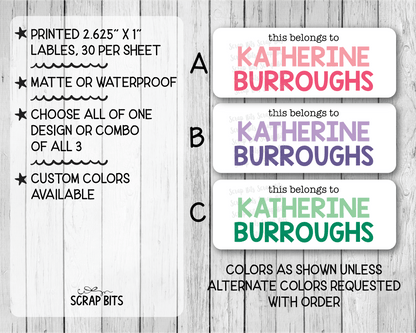 Two Tone This Belongs To Girl Name Labels . Personalized Name Labels - Scrap Bits