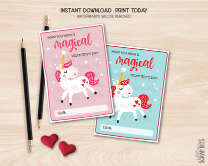 Unicorn Valentines, Magical Valentine's Day Printable Classroom Exchange Cards, Instant Download - Scrap Bits